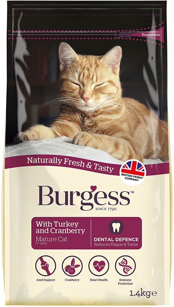 Burgess Mature Cat With Turkey And Cranberry Complete Cat Food 1.4KG | Torne Valley