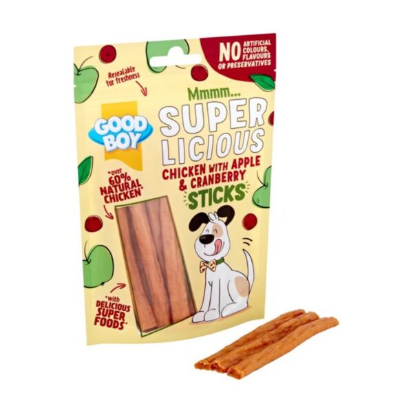 Good Boy Super Licious Chicken With Apple & Cranberry Sticks 100G | Torne Valley