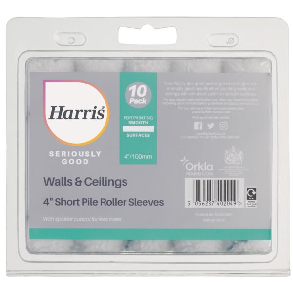 Harris Seriously Good Walls & Ceilings Roller Sleeves 4" - Short Pile (10 Pack) | Torne Valley
