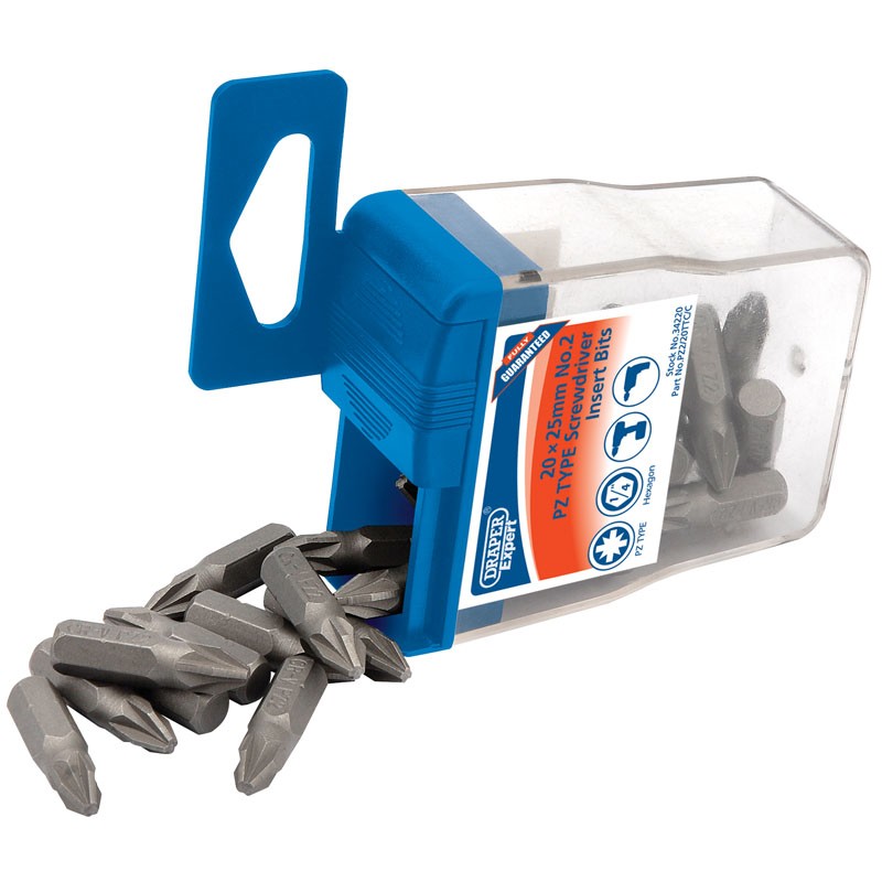 Draper No.2 PZ TYPE 1/4" Insert Bits In Plastic Storage Case (20 Piece)