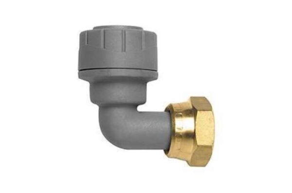 PolyPlumb Bent Tap Connector 15mm x 1/2 (Brass Connecting Nut) | Torne Valley