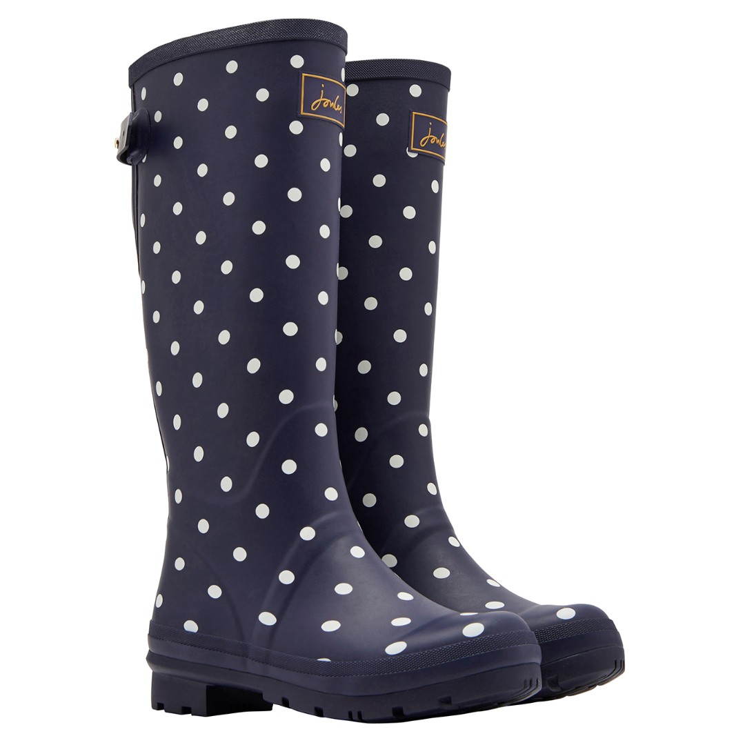 Joules Navy Spot Wellies With Adjustable Back Gusset | Torne Valley