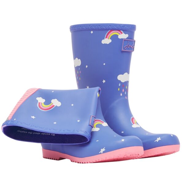 Joules Blue Cloud Printed Roll Up Flexible Junior Wellies | Torne Valley