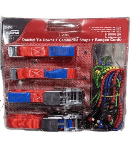 Ratchet Strap Set including Cambuckle and bungie cords