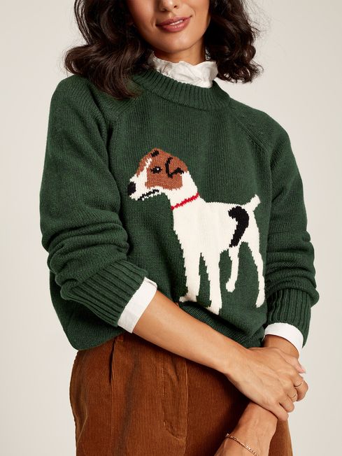 Joules Margot Jumper Dark Green Intarsia Knit Jumper