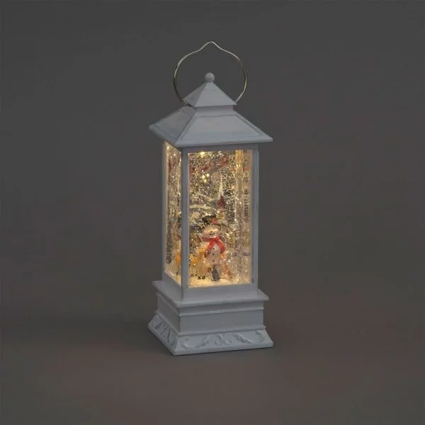 Christmas 31cm Water Lantern Featuring Snowman With Warm White LEDS