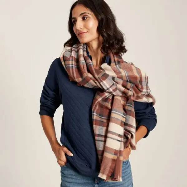 Joules Women's Bracewell Large Blanket Scarf - Brown Check