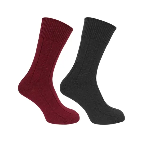 HOGGS OF FIFE MERINO SOCK GREEN/BURGUNDY TWIN PACK | Torne Valley