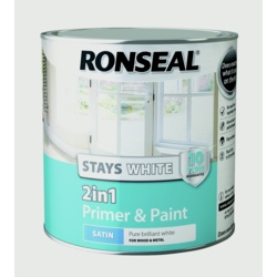 Ronseal Stays White 2in1 Primer & Paint White Satin 2.5L | Torne Valley