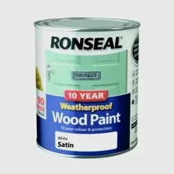 Ronseal 10 Year Weatherproof Satin Wood Paint 750ml / White