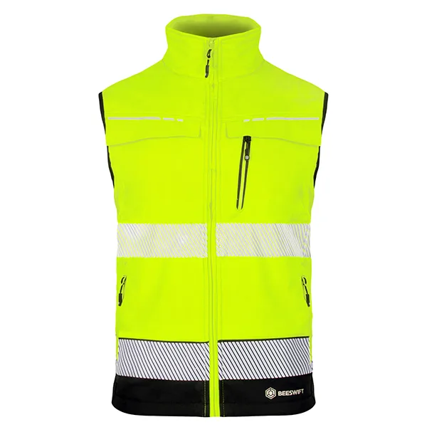 Beeswift Deltic Two-tone Hi-vis Softshell Rail Bodywarmer Saturn Yellow/Navy