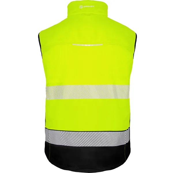 Beeswift Deltic Two-tone Hi-vis Softshell Rail Bodywarmer Saturn Yellow/Navy