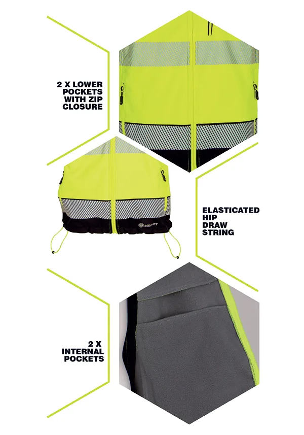 Beeswift Deltic Two-tone Hi-vis Softshell Rail Bodywarmer Saturn Yellow/Navy