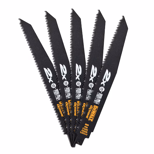 DeWALT EXTREME 2X Long Life Reciprocating Saw Blade - Wood/Nails (9") 228MM 6TPI 5 Pack